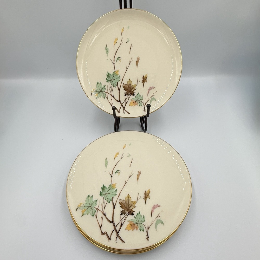 Lenox Westwind X407 Salad Plates Set 4 Autumn Leaves Gold‎ Trim Vintage USA